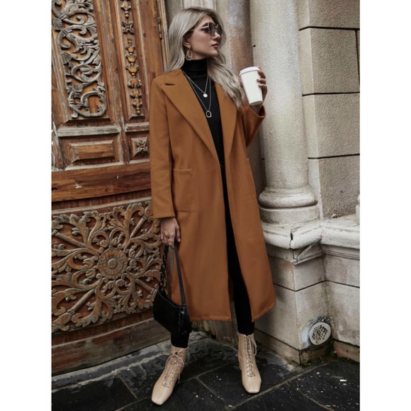 BohoGypsyDreamer.com Jackets & Blazers - Lapel collared Self Belted Overcoat pea coat long trench camel brown long line